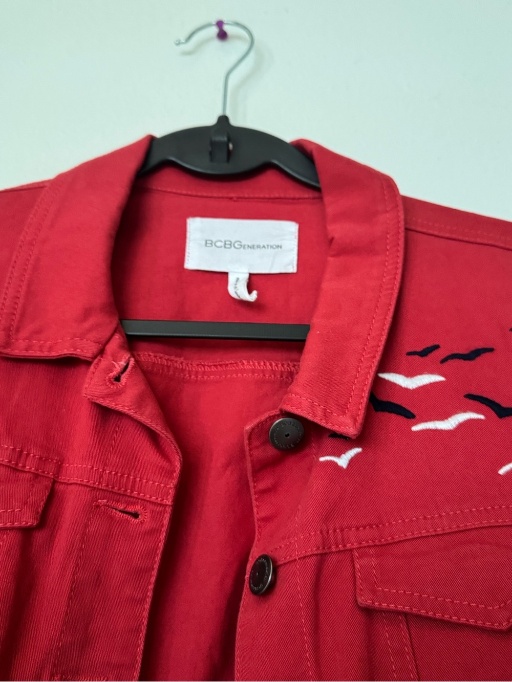 BCBGeneration Red Embroidered Jean Jacket - Picture 3 of 4